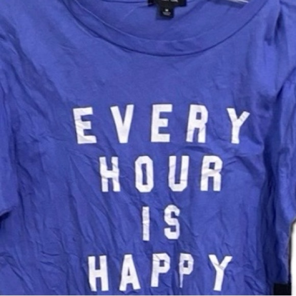 WILDFOX Every Hour is Happy Graphic Shirt Crop Happiness Statement Top Indigo M - Picture 9 of 11